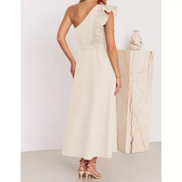 imageZESICA Womens Summer One Shoulder Ruffle Dress 2024 Sleeveless Empire Waist Boho Flowy Maxi DressesApricot