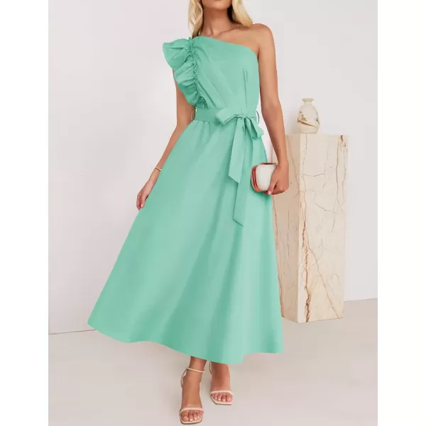 imageZESICA Womens Summer One Shoulder Ruffle Dress 2024 Sleeveless Empire Waist Boho Flowy Maxi DressesAqua