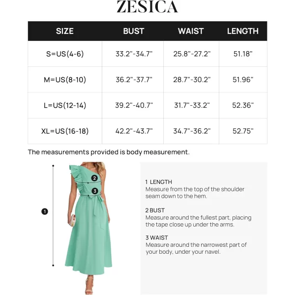 imageZESICA Womens Summer One Shoulder Ruffle Dress 2024 Sleeveless Empire Waist Boho Flowy Maxi DressesAqua