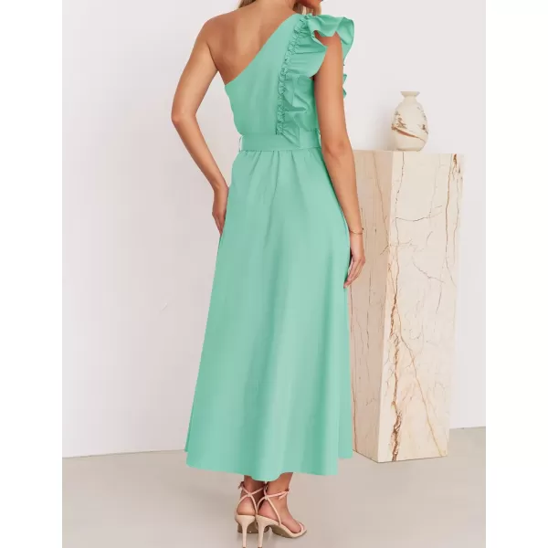 imageZESICA Womens Summer One Shoulder Ruffle Dress 2024 Sleeveless Empire Waist Boho Flowy Maxi DressesAqua