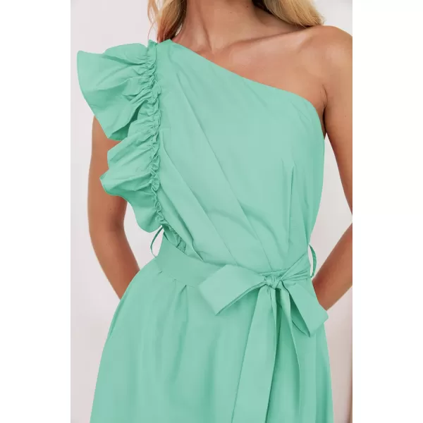 imageZESICA Womens Summer One Shoulder Ruffle Dress 2024 Sleeveless Empire Waist Boho Flowy Maxi DressesAqua