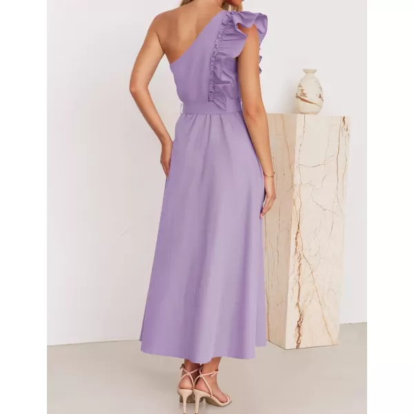 imageZESICA Womens Summer One Shoulder Ruffle Dress 2024 Sleeveless Empire Waist Boho Flowy Maxi DressesPurple