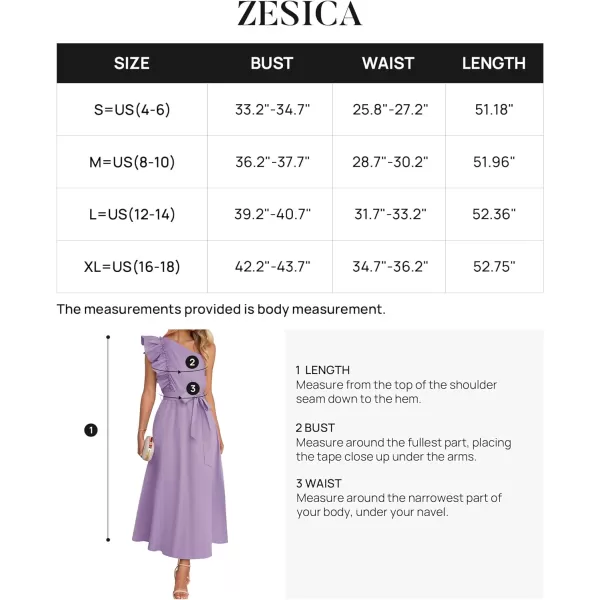 imageZESICA Womens Summer One Shoulder Ruffle Dress 2024 Sleeveless Empire Waist Boho Flowy Maxi DressesPurple