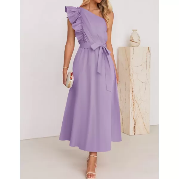 imageZESICA Womens Summer One Shoulder Ruffle Dress 2024 Sleeveless Empire Waist Boho Flowy Maxi DressesPurple