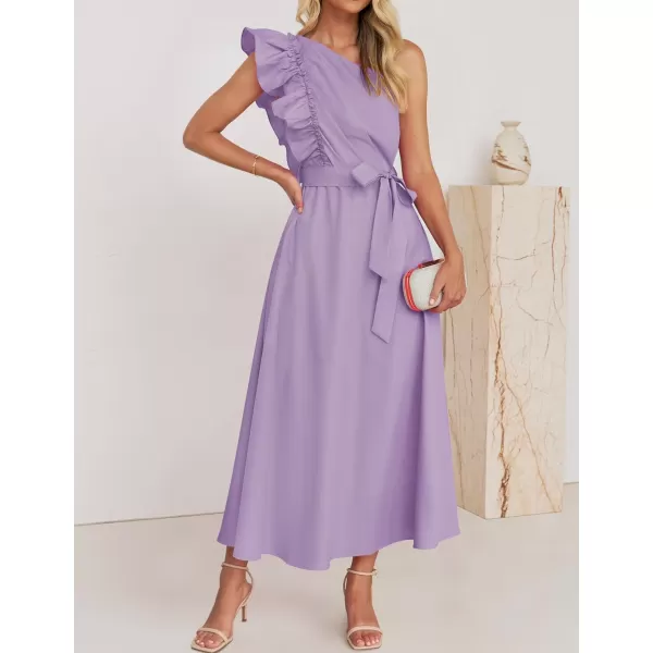 imageZESICA Womens Summer One Shoulder Ruffle Dress 2024 Sleeveless Empire Waist Boho Flowy Maxi DressesPurple
