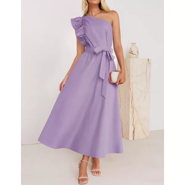 imageZESICA Womens Summer One Shoulder Ruffle Dress 2024 Sleeveless Empire Waist Boho Flowy Maxi DressesPurple