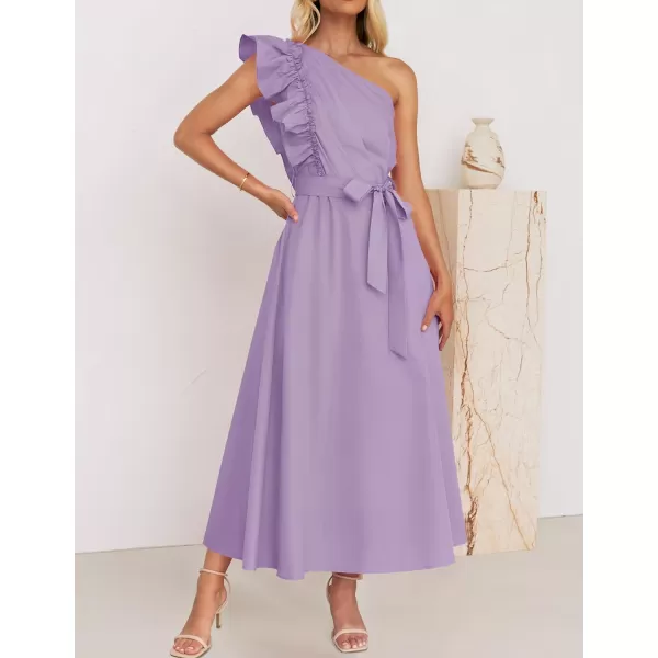 imageZESICA Womens Summer One Shoulder Ruffle Dress 2024 Sleeveless Empire Waist Boho Flowy Maxi DressesPurple