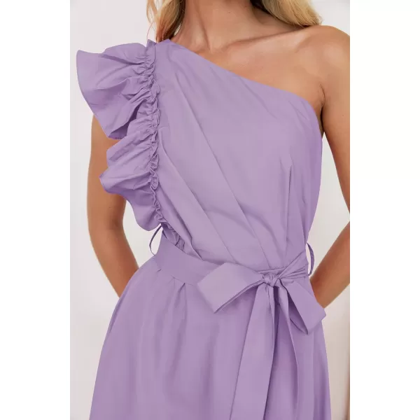 imageZESICA Womens Summer One Shoulder Ruffle Dress 2024 Sleeveless Empire Waist Boho Flowy Maxi DressesPurple