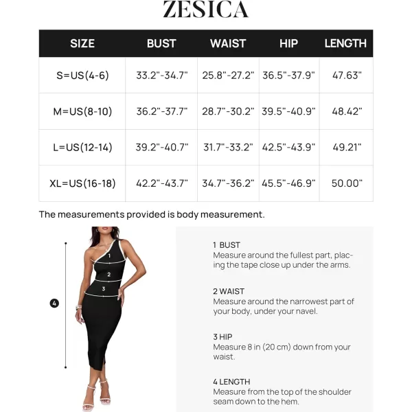 imageZESICA Womens Summer One Shoulder Sleeveless Midi Dresses 2024 Casual Ribeed Knit Side Slit Bodycon Sweater DressBlack