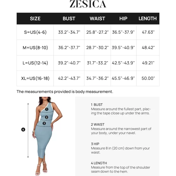 imageZESICA Womens Summer One Shoulder Sleeveless Midi Dresses 2024 Casual Ribeed Knit Side Slit Bodycon Sweater DressBlue