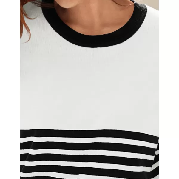 imageZESICA Womens Summer Ribbed Short Sleeve T Shirts 2024 Casual Striped Crew Neck Knit Basic TopsWhite