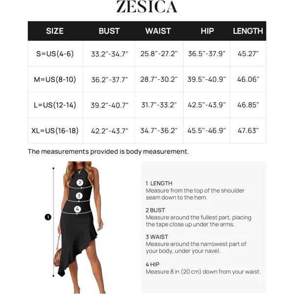 imageZESICA Womens Summer Sleeveless Bodycon Midi Dress Crewneck Ruffle Irregular Hem Ribbed Knit Cocktail Party DressesBlack