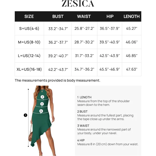 imageZESICA Womens Summer Sleeveless Bodycon Midi Dress Crewneck Ruffle Irregular Hem Ribbed Knit Cocktail Party DressesDark Green
