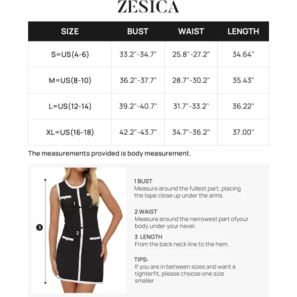 imageZESICA Womens Summer Sleeveless Mini Dress Crewneck Button Kint Color Block Bodycon Party Short Dresses with PocketsBlack