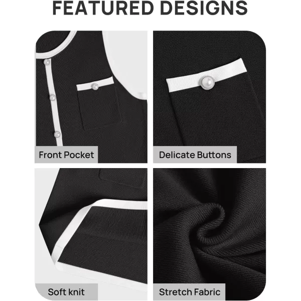 imageZESICA Womens Summer Sleeveless Mini Dress Crewneck Button Kint Color Block Bodycon Party Short Dresses with PocketsBlack