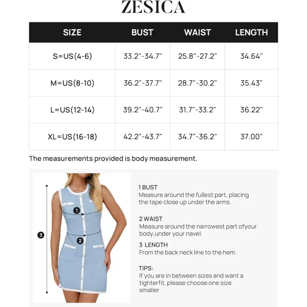 imageZESICA Womens Summer Sleeveless Mini Dress Crewneck Button Kint Color Block Bodycon Party Short Dresses with PocketsBlue