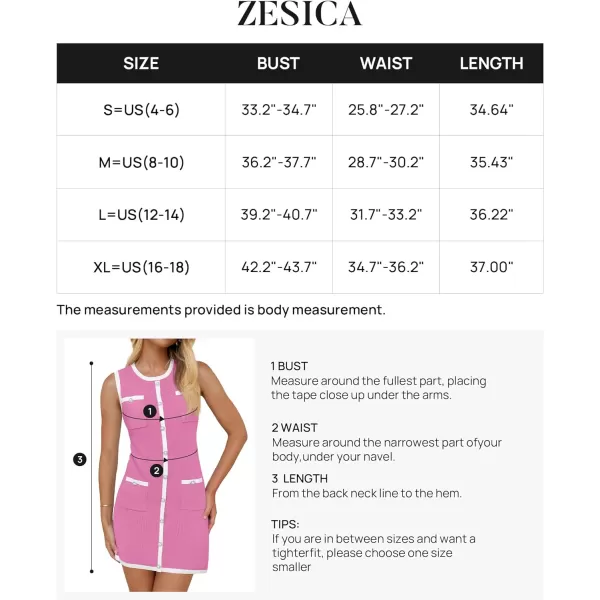 imageZESICA Womens Summer Sleeveless Mini Dress Crewneck Button Kint Color Block Bodycon Party Short Dresses with PocketsPink