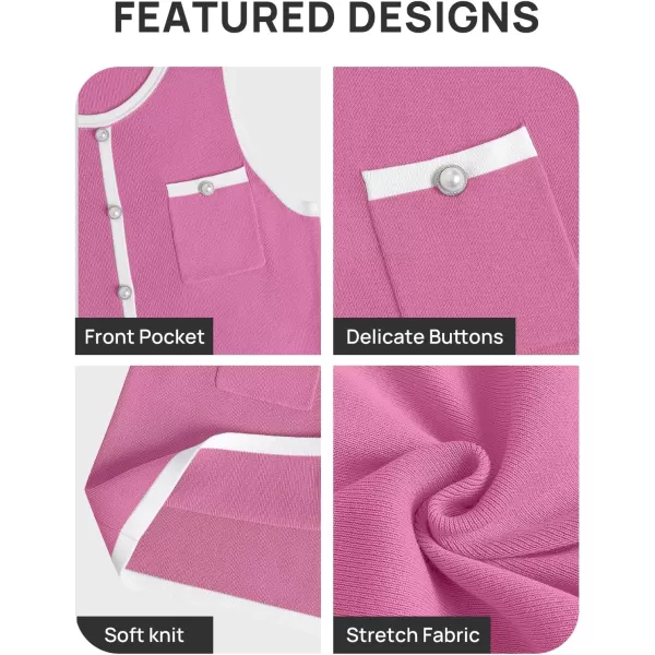 imageZESICA Womens Summer Sleeveless Mini Dress Crewneck Button Kint Color Block Bodycon Party Short Dresses with PocketsPink
