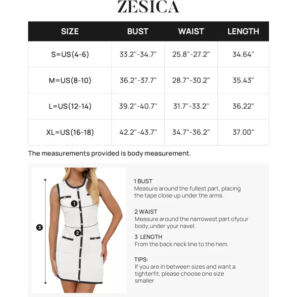 imageZESICA Womens Summer Sleeveless Mini Dress Crewneck Button Kint Color Block Bodycon Party Short Dresses with PocketsWhite