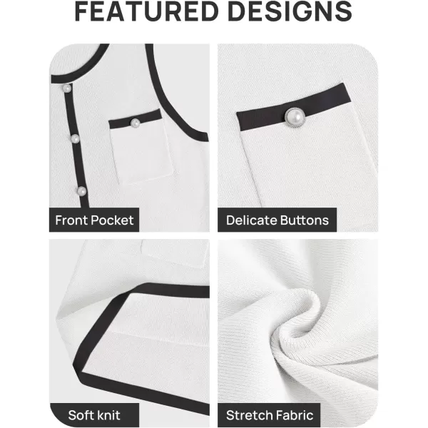 imageZESICA Womens Summer Sleeveless Mini Dress Crewneck Button Kint Color Block Bodycon Party Short Dresses with PocketsWhite