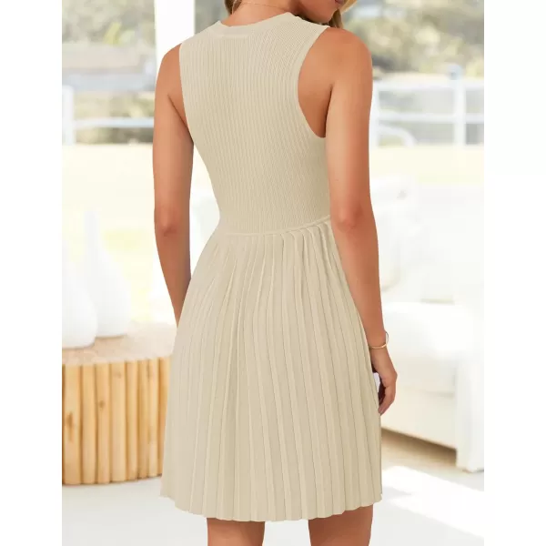 imageZESICA Womens Summer Sleeveless Mini Dresses 2024 Crewneck Knit A Line Pleated Swing Basic Short DressAlmond