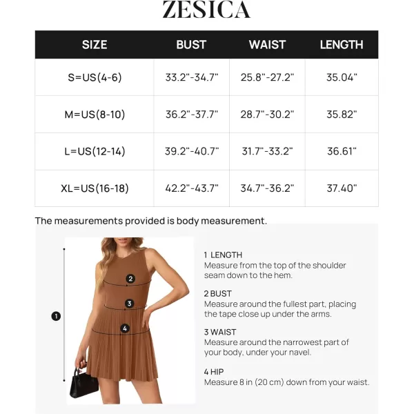 imageZESICA Womens Summer Sleeveless Mini Dresses 2024 Crewneck Knit A Line Pleated Swing Basic Short DressCaramel