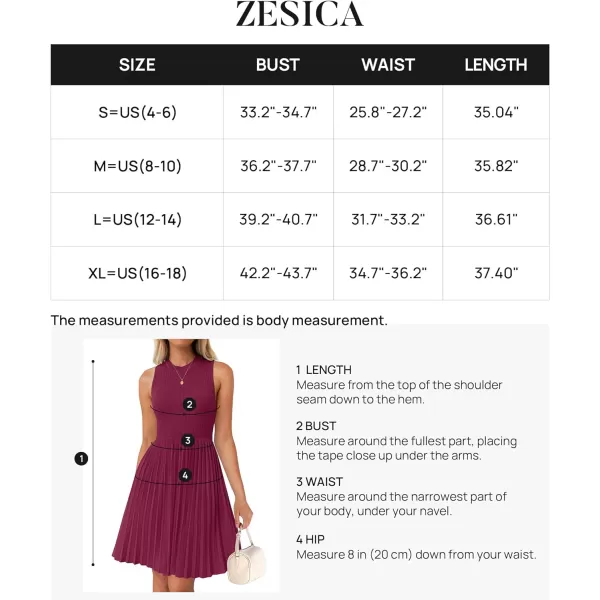 imageZESICA Womens Summer Sleeveless Mini Dresses 2024 Crewneck Knit A Line Pleated Swing Basic Short DressEggplant