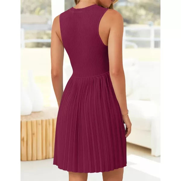 imageZESICA Womens Summer Sleeveless Mini Dresses 2024 Crewneck Knit A Line Pleated Swing Basic Short DressEggplant
