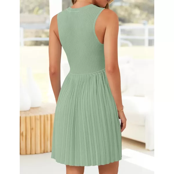 imageZESICA Womens Summer Sleeveless Mini Dresses 2024 Crewneck Knit A Line Pleated Swing Basic Short DressLightgreen