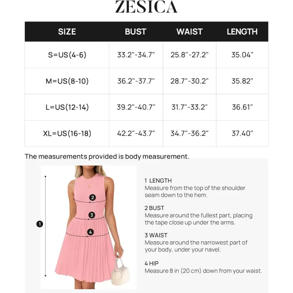 imageZESICA Womens Summer Sleeveless Mini Dresses 2024 Crewneck Knit A Line Pleated Swing Basic Short DressPink