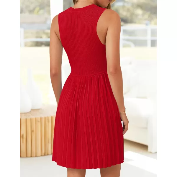 imageZESICA Womens Summer Sleeveless Mini Dresses 2024 Crewneck Knit A Line Pleated Swing Basic Short DressRed