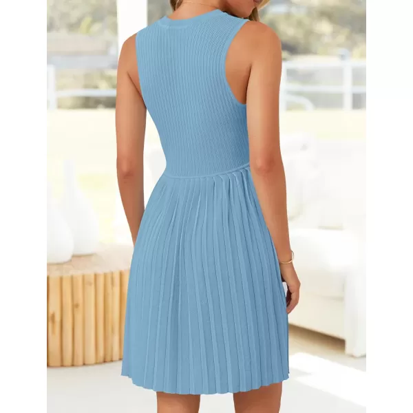 imageZESICA Womens Summer Sleeveless Mini Dresses 2024 Crewneck Knit A Line Pleated Swing Basic Short DressSky