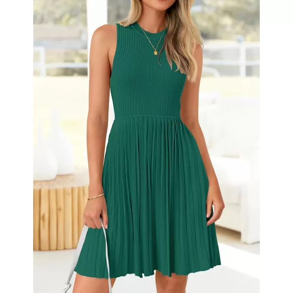 imageZESICA Womens Summer Sleeveless Mini Dresses 2024 Crewneck Knit A Line Pleated Swing Basic Short DressTeal