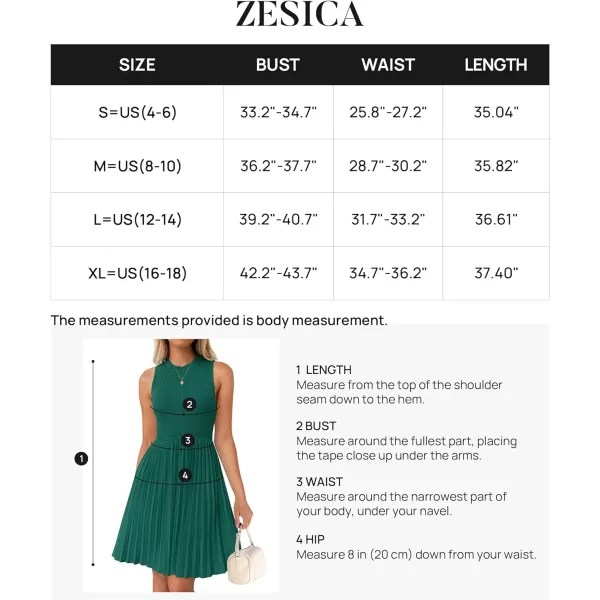 imageZESICA Womens Summer Sleeveless Mini Dresses 2024 Crewneck Knit A Line Pleated Swing Basic Short DressTeal