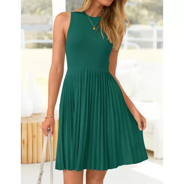 imageZESICA Womens Summer Sleeveless Mini Dresses 2024 Crewneck Knit A Line Pleated Swing Basic Short DressTeal