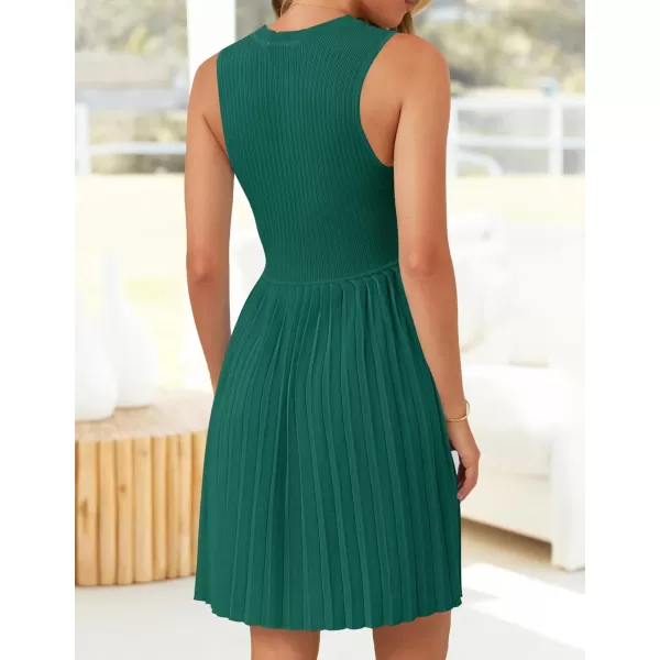 imageZESICA Womens Summer Sleeveless Mini Dresses 2024 Crewneck Knit A Line Pleated Swing Basic Short DressTeal