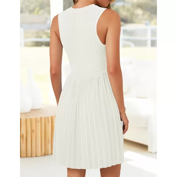 imageZESICA Womens Summer Sleeveless Mini Dresses 2024 Crewneck Knit A Line Pleated Swing Basic Short DressWhite
