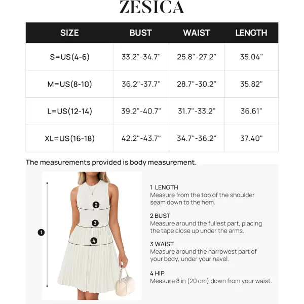 imageZESICA Womens Summer Sleeveless Mini Dresses 2024 Crewneck Knit A Line Pleated Swing Basic Short DressWhite
