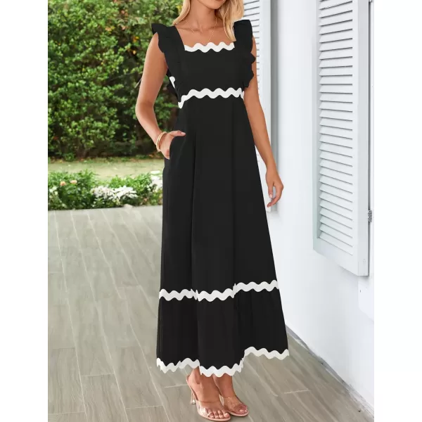 imageZESICA Womens Summer Sleeveless Ruffle Dresses 2024 Square Neck Backless Boho Flowy Maxi Sundress with PocketsBlack