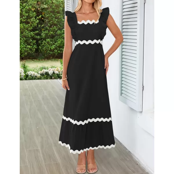 imageZESICA Womens Summer Sleeveless Ruffle Dresses 2024 Square Neck Backless Boho Flowy Maxi Sundress with PocketsBlack