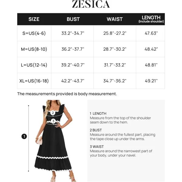 imageZESICA Womens Summer Sleeveless Ruffle Dresses 2024 Square Neck Backless Boho Flowy Maxi Sundress with PocketsBlack