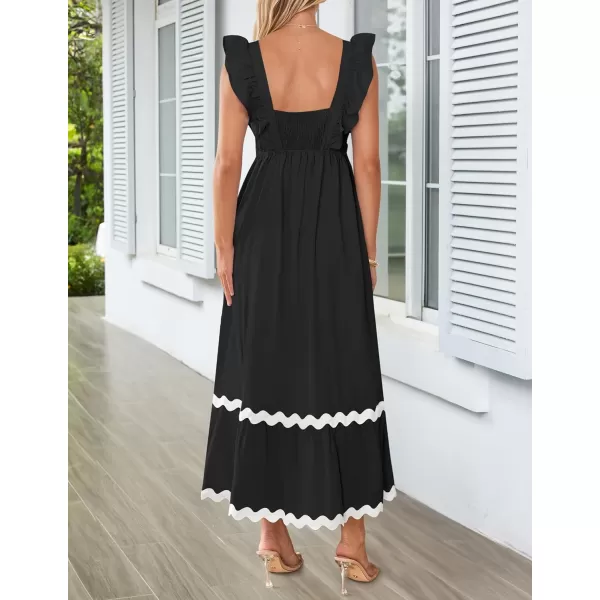 imageZESICA Womens Summer Sleeveless Ruffle Dresses 2024 Square Neck Backless Boho Flowy Maxi Sundress with PocketsBlack