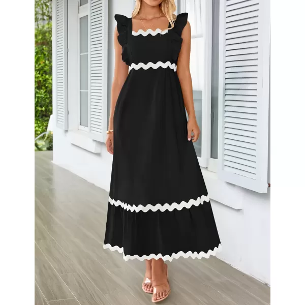 imageZESICA Womens Summer Sleeveless Ruffle Dresses 2024 Square Neck Backless Boho Flowy Maxi Sundress with PocketsBlack