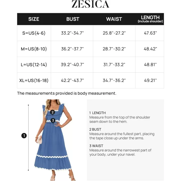 imageZESICA Womens Summer Sleeveless Ruffle Dresses 2024 Square Neck Backless Boho Flowy Maxi Sundress with PocketsBlue