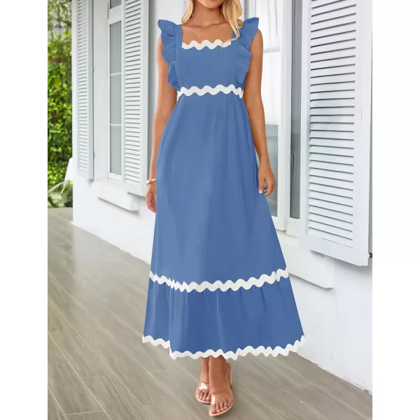 imageZESICA Womens Summer Sleeveless Ruffle Dresses 2024 Square Neck Backless Boho Flowy Maxi Sundress with PocketsBlue