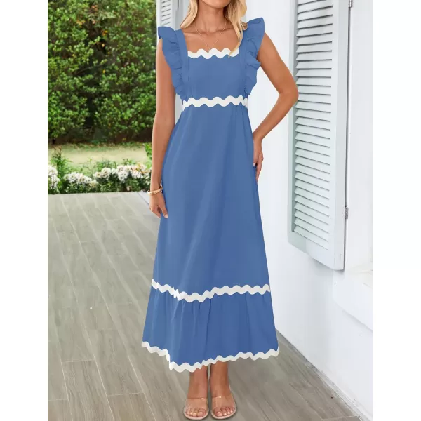 imageZESICA Womens Summer Sleeveless Ruffle Dresses 2024 Square Neck Backless Boho Flowy Maxi Sundress with PocketsBlue