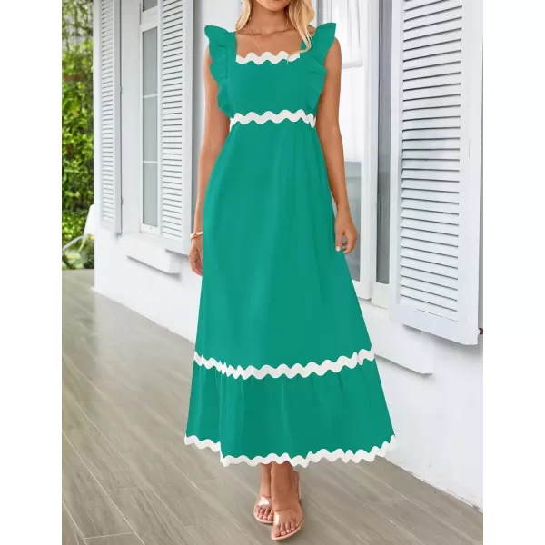 imageZESICA Womens Summer Sleeveless Ruffle Dresses 2024 Square Neck Backless Boho Flowy Maxi Sundress with PocketsGreen