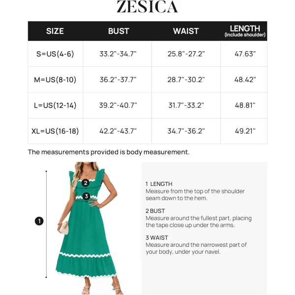 imageZESICA Womens Summer Sleeveless Ruffle Dresses 2024 Square Neck Backless Boho Flowy Maxi Sundress with PocketsGreen