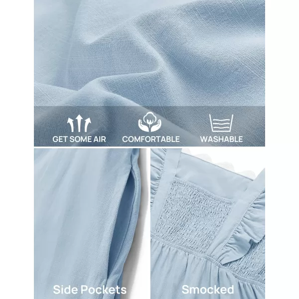 imageZESICA Womens Summer Sleeveless Ruffle Dresses 2024 Square Neck Backless Boho Flowy Maxi Sundress with PocketsLight Blue