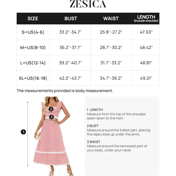 imageZESICA Womens Summer Sleeveless Ruffle Dresses 2024 Square Neck Backless Boho Flowy Maxi Sundress with PocketsLight Pink